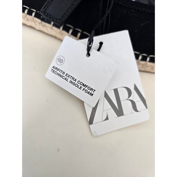 ZARA Black Espadrille Mary Janes Size 10 NWT Buckle Flats Summer It Girl Style - Picture 6 of 11